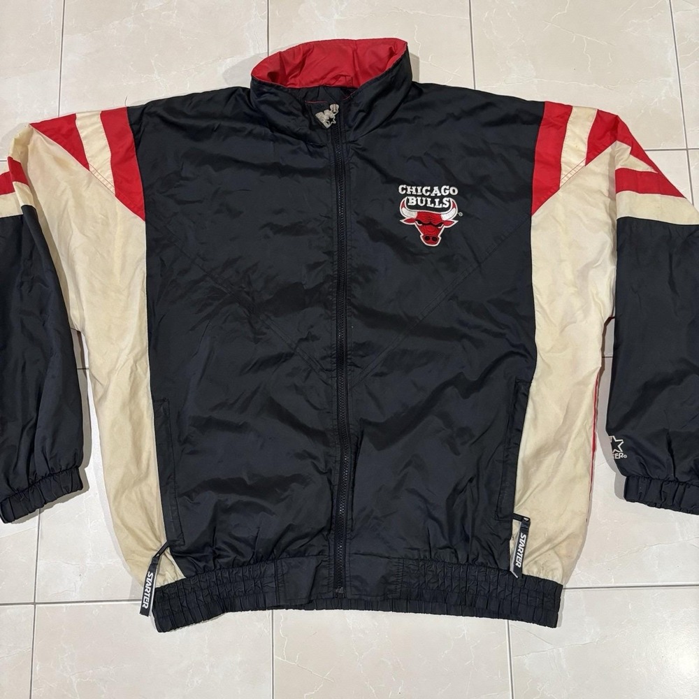 Vintage 90s Chicago Bulls Starter Jacket Zip Embroidered Logo NBA Basketball L
